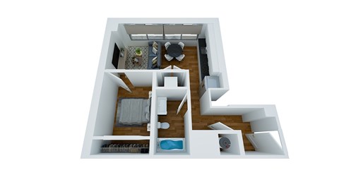 Floor plan for 1 bed, 1 bath, 585 sqft