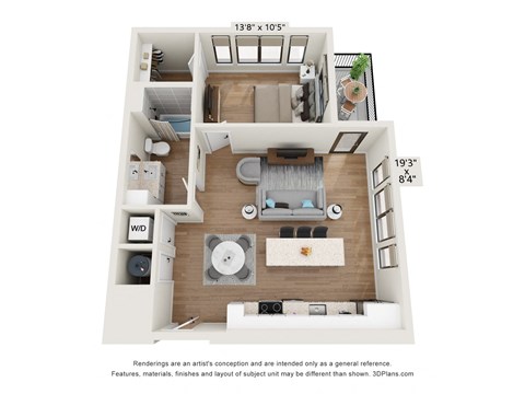 Floor plan for 1 bed, 1 bath, 751 sqft