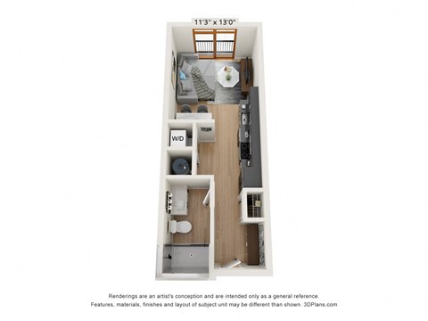Floor plan for studio, 1 bath, 388 sqft
