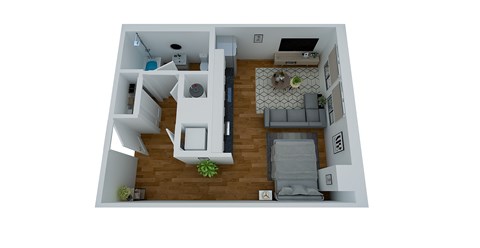 Floor plan for studio, 1 bath, 543 sqft