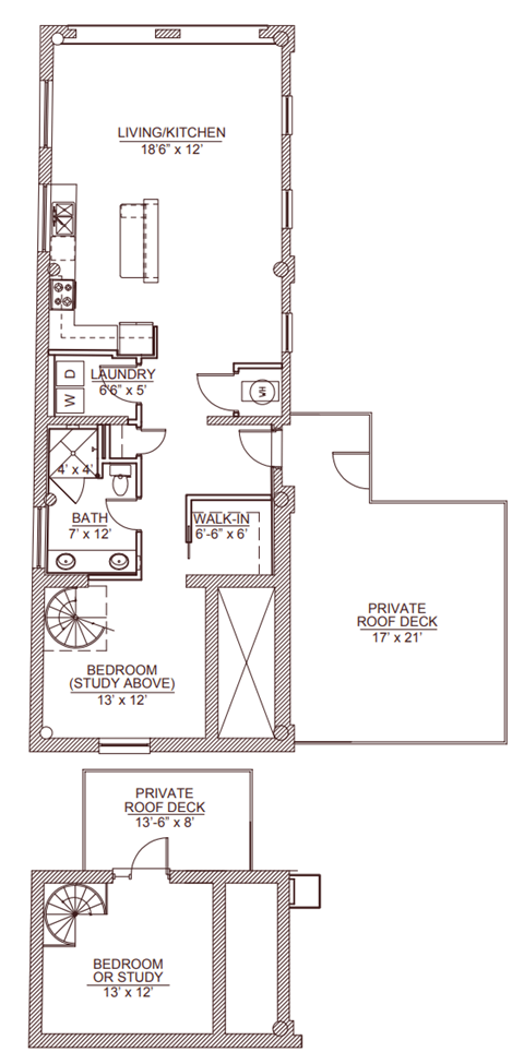 Floor plan for 2 beds, 1 bath, 1126 sqft