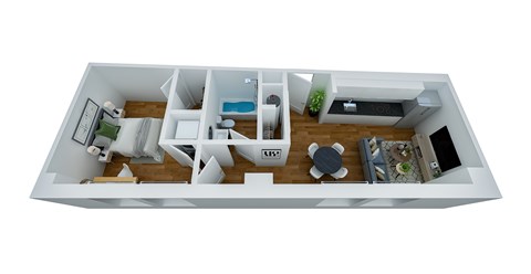 Floor plan for 1 bed, 1 bath, 611 sqft