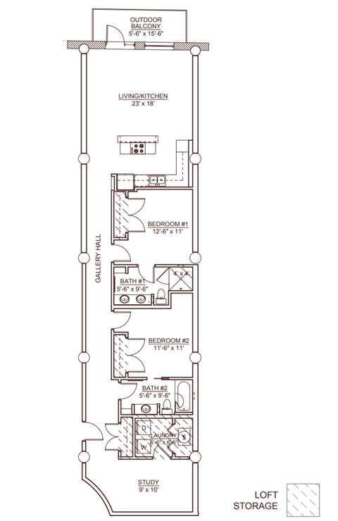Floor plan for 2 beds, 2 baths, 1390 sqft