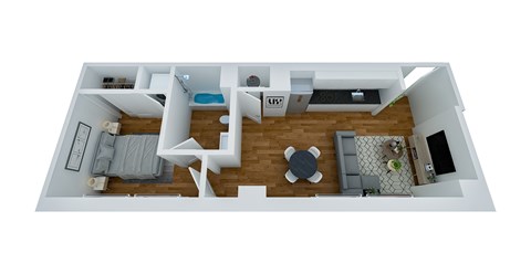 Floor plan for 1 bed, 1 bath, 650 sqft