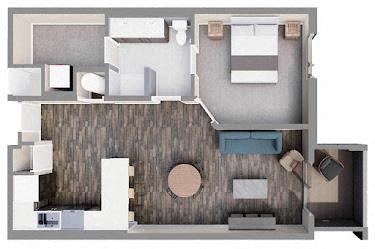 Floor plan for 1 bed, 1 bath, 855 sqft