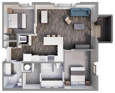 Floor plan for 2 beds, 2 baths, 1030 sqft