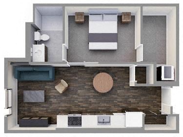 Floor plan for 1 bed, 1 bath, 659 sqft
