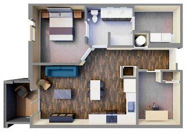 Floor plan for 1 bed, 1 bath, 930 sqft