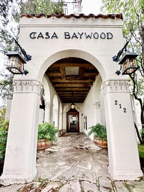 San Mateo apartment for rent - the archway of the casa baywood hotel entrance