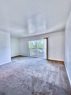 San Jose apartment for rent - a living room with a large window and carpet