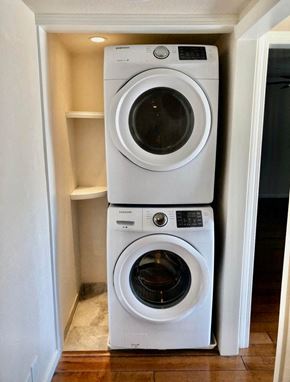 Redwood City apartment for rent - a washer and dryer are stacked on top of each other