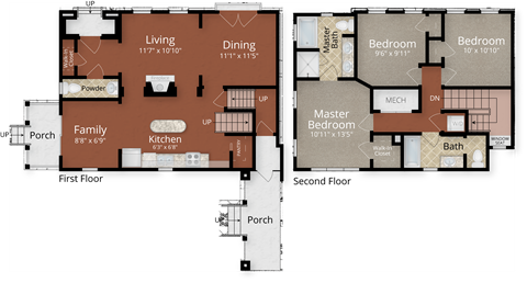Floor plan for 3 beds, 2 baths, 1595 sqft