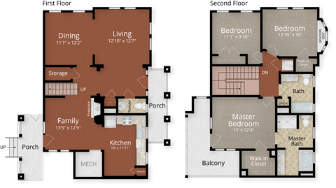 Floor plan for 3 beds, 2 baths