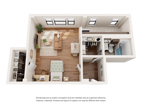 Floor plan for studio, 1 bath, 561 sqft