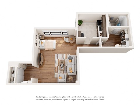 Floor plan for studio, 1 bath, 624 sqft