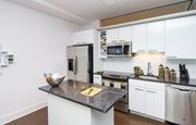 Washington apartment for rent - Kitchen with granite countertops and stainless steel appliances at Lex and Leo at Waterfront Station, Washington, DC 20024