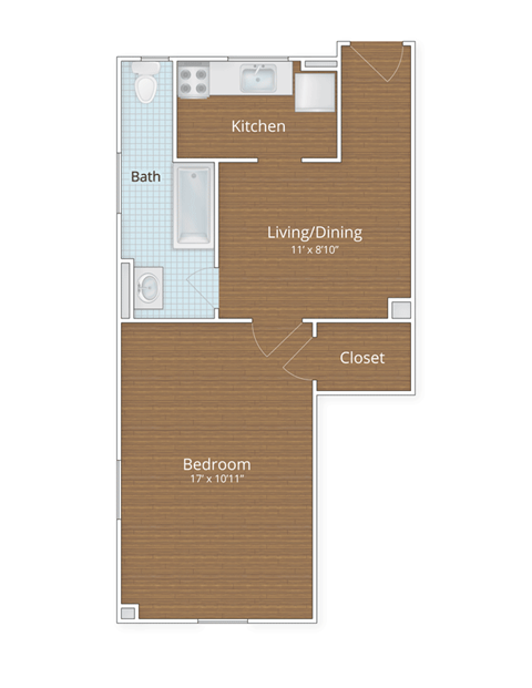 Floor plan for studio, 1 bath, 533 sqft