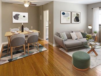 Apartment living and dining area (virtually staged)