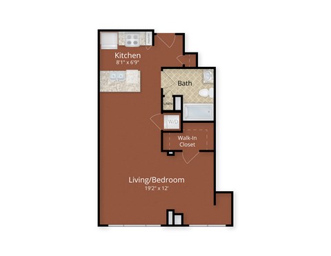 Floor plan for studio, 1 bath