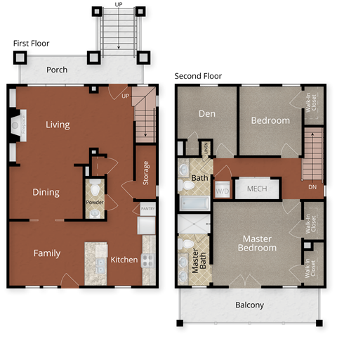 Floor plan for 2 beds, 3 baths, 1675 sqft