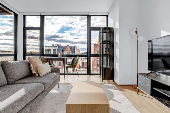 Washington apartment for rent - Living room with floor to ceiling windows at The Shay in Washington DC 20001