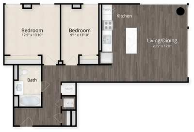 Floor plan for 2 beds, 1 bath