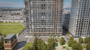 Jersey City apartment for rent - an aerial view of a city with tall buildings and a park