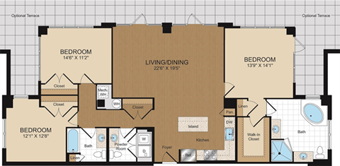 Floor plan for 3 beds, 3 baths, 1504 sqft
