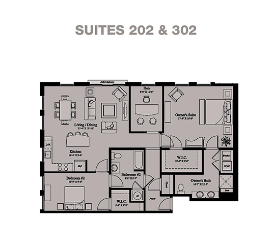 Floor plan for 2 beds, 2 baths, 1523 sqft