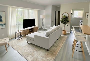 Washington apartment for rent - A living room with a white couch and a television.
