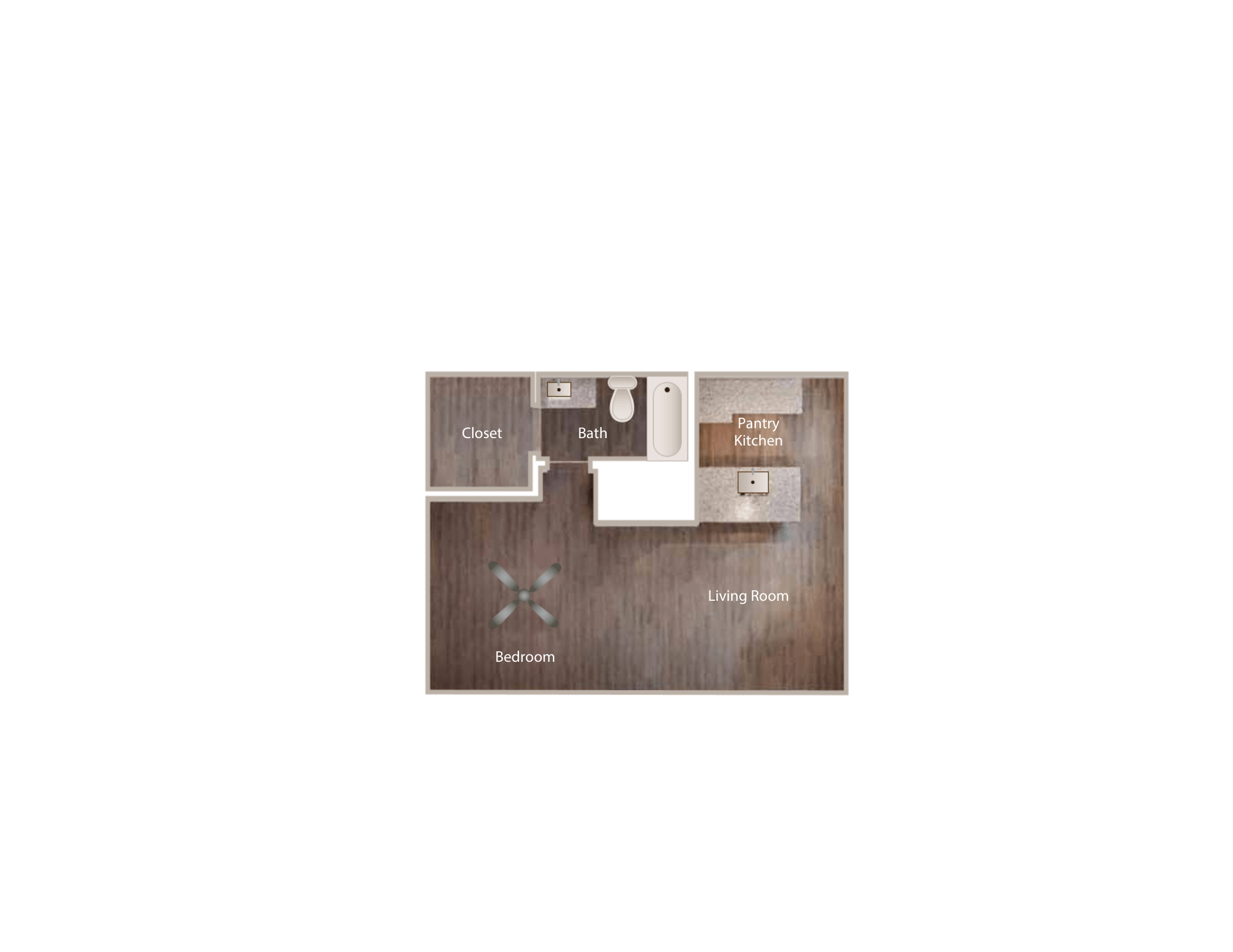 Floor plan for 1 bed, 1 bath, 490 sqft