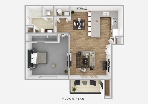 Floor plan for 1 bed, 1 bath, 686 sqft