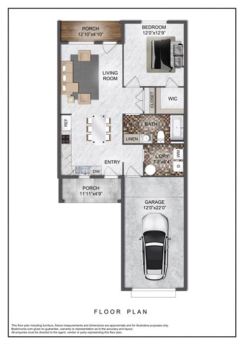 Floor plan for 1 bed, 1 bath, 800 sqft