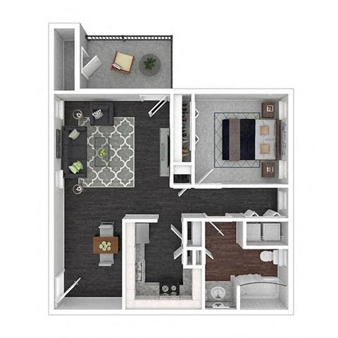 Floor plan for 1 bed, 1 bath, 676 sqft