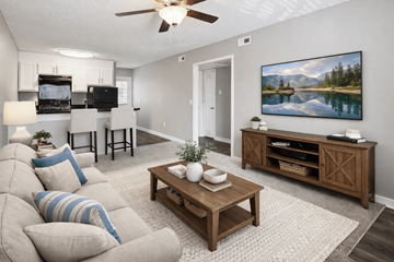 Concord apartment for rent - A living room with a couch, a coffee table, and a painting on the wall.