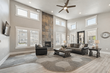 Meridian apartment for rent - A living room with a fireplace and a rug on the floor.