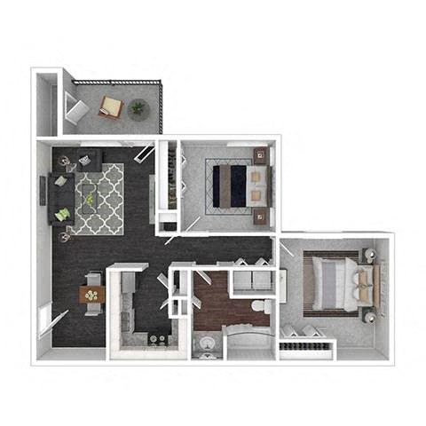 Floor plan for 2 beds, 1 bath, 874 sqft