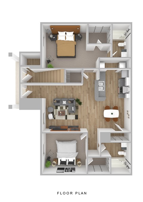 Floor plan for 2 beds, 2 baths, 968 sqft