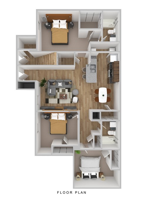 Floor plan for 3 beds, 2 baths, 1113 sqft