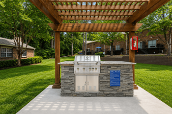 Builtin barbecue grill with covered patio area