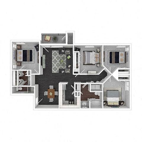 Floor plan for 4 beds, 2 baths, 1317 sqft