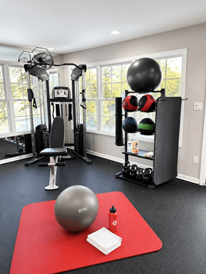 Louisville apartment for rent - Home gym with exercise equipment and weights at Tanyard Park Apartments, Louisville, 40229