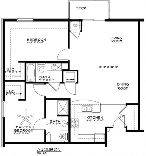 Floor plan for 2 beds, 2 baths, 1163 sqft