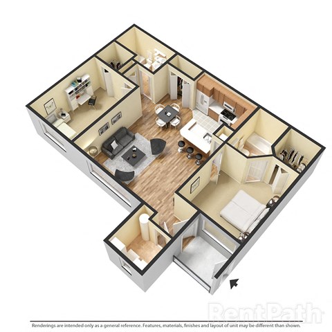 Floor plan for 2 beds, 2 baths, 985 sqft