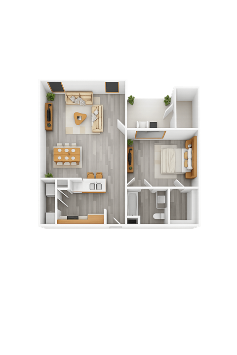 Floor plan for 1 bed, 1 bath, 841 sqft