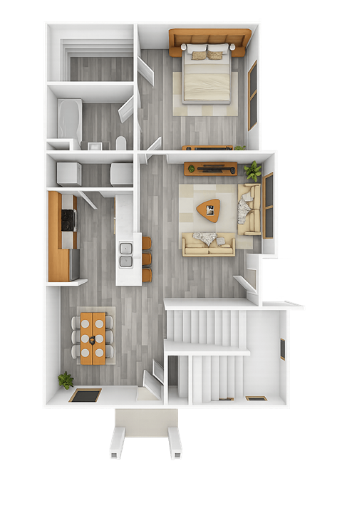 Floor plan for 1 bed, 1 bath, 662 sqft