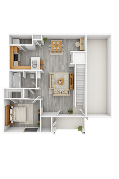 Floor plan for 1 bed, 1 bath, 883 sqft