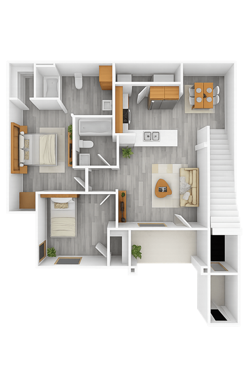 Floor plan for 2 beds, 2 baths, 1004 sqft