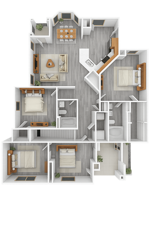 Floor plan for 2 beds, 2 baths, 1241 sqft