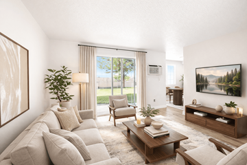 Layton apartment for rent - A living room with a large couch, a coffee table, and a painting on the wall.